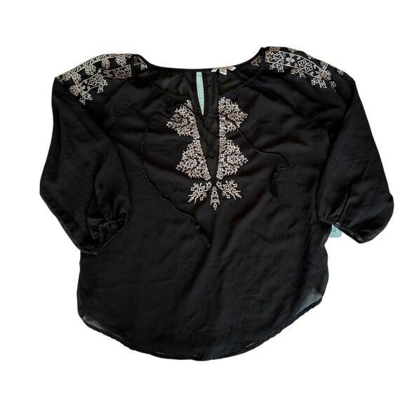 Womens Top Size Small Embroidery Sheer Black Witchy Western Biker Whimsigoth - Picture 1 of 6